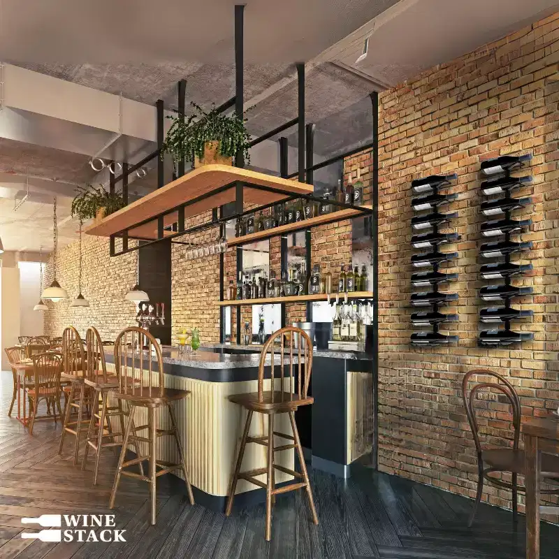 9-Bottle Wall Mounted Metal Wine Rack, Industrial-Style Storage Organizer for Kitchen or Home Bar
