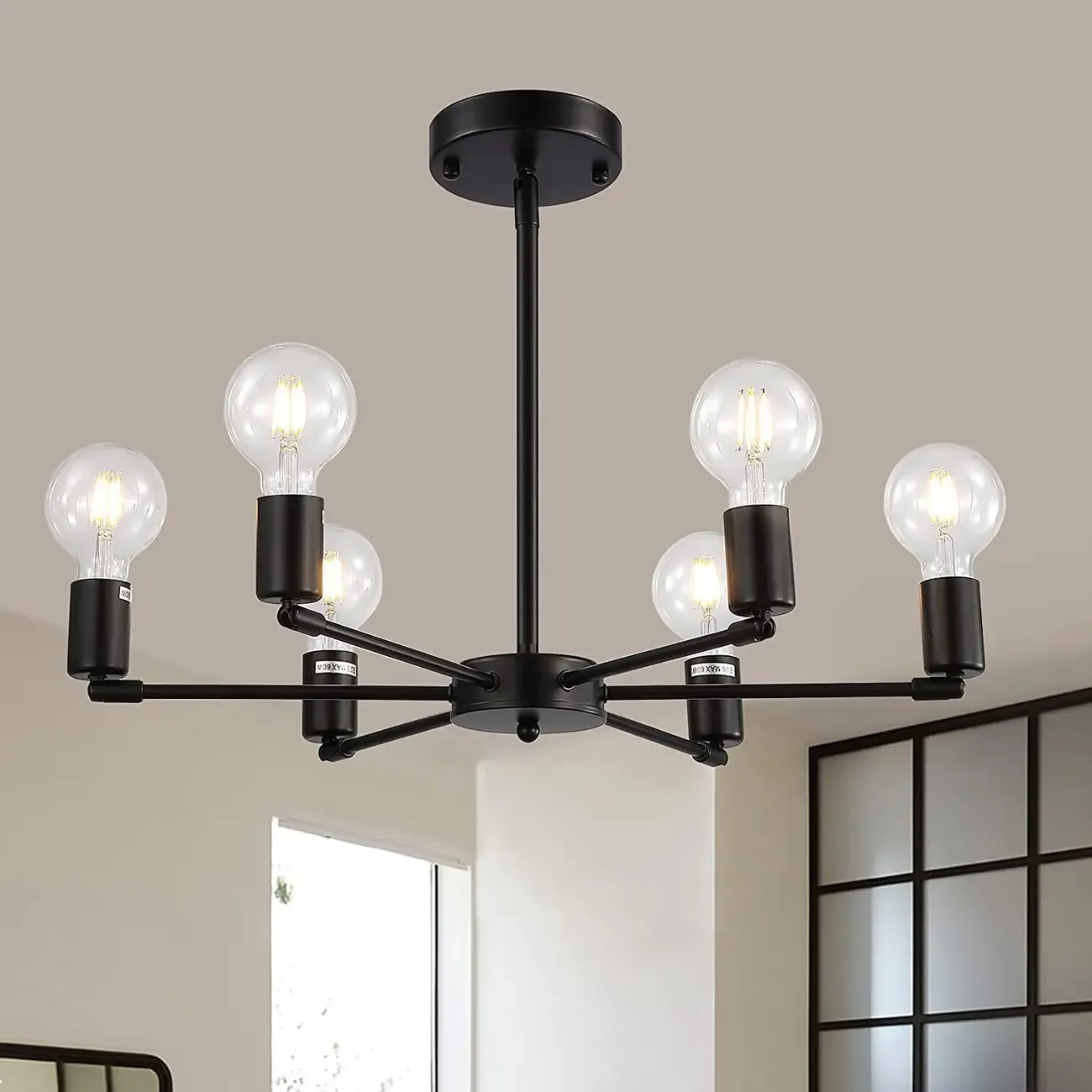 Industrial Black Metal Minimalist Sputnik Chandelier