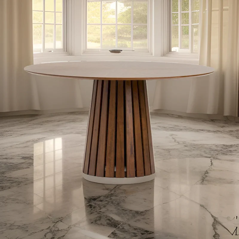 54-Inch Round Dining Table with Veneer Top and Pedestal Base