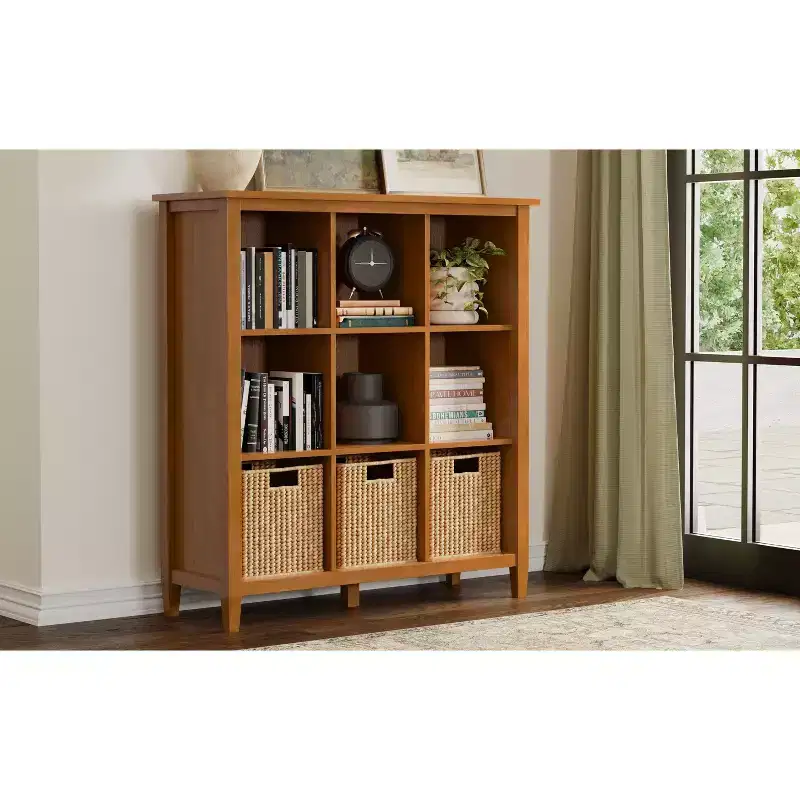 Norfolk SOLID WOOD 48 inch x 44 inch Transitional 9 Cube Storage in Light Golden Brown
