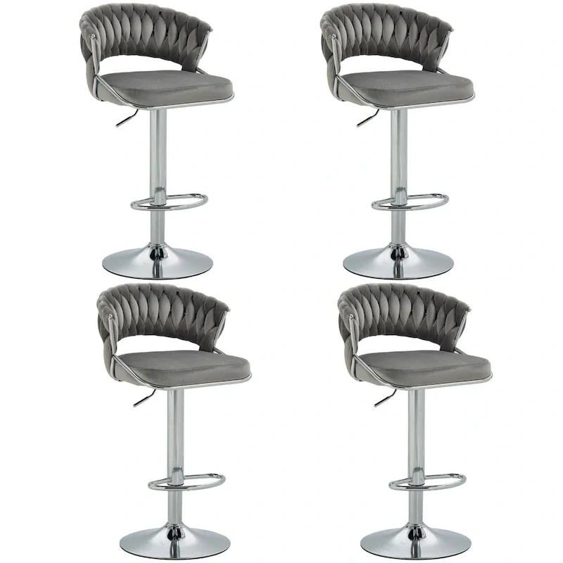 Set of 4 Bar Stool Adjustable Height with Swivel Seat