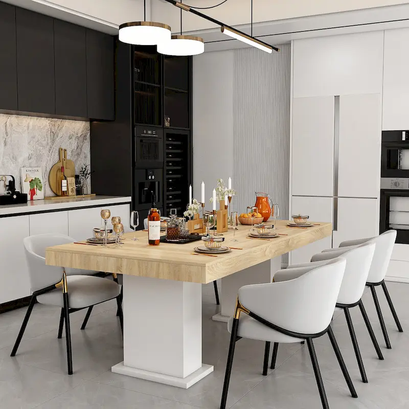 Wood Grain Tabletop with White Base, Multi-Use, Seats 4–6