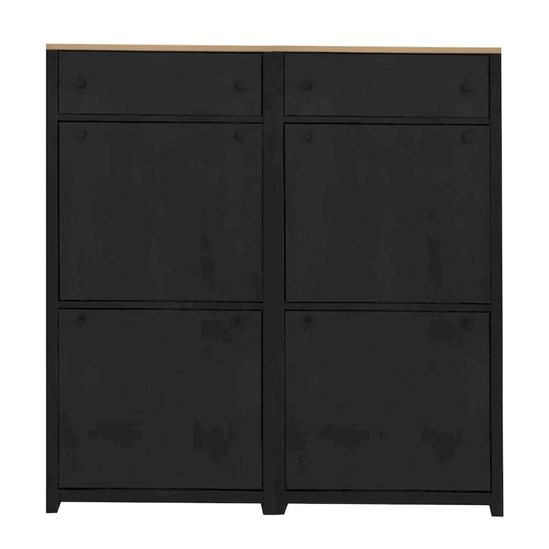 Black/White MDF Slim Shoe Cabinet with 4 Flip Drawers & Wood Grain Top, Holds 24 Pairs