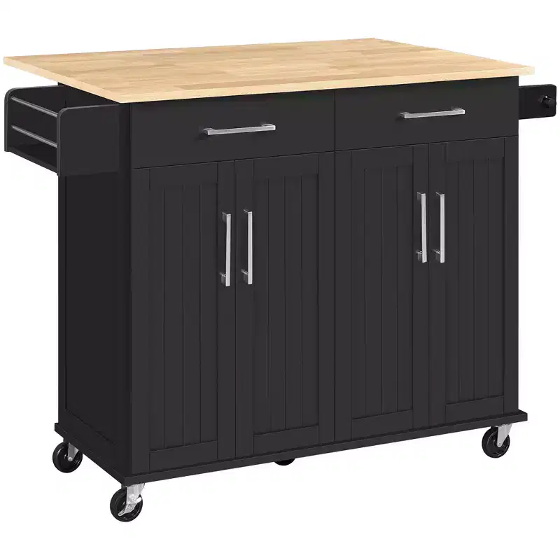 Yaheetech Portable kitchen Storage Cart with Cabinets and Detachable Towel Bar