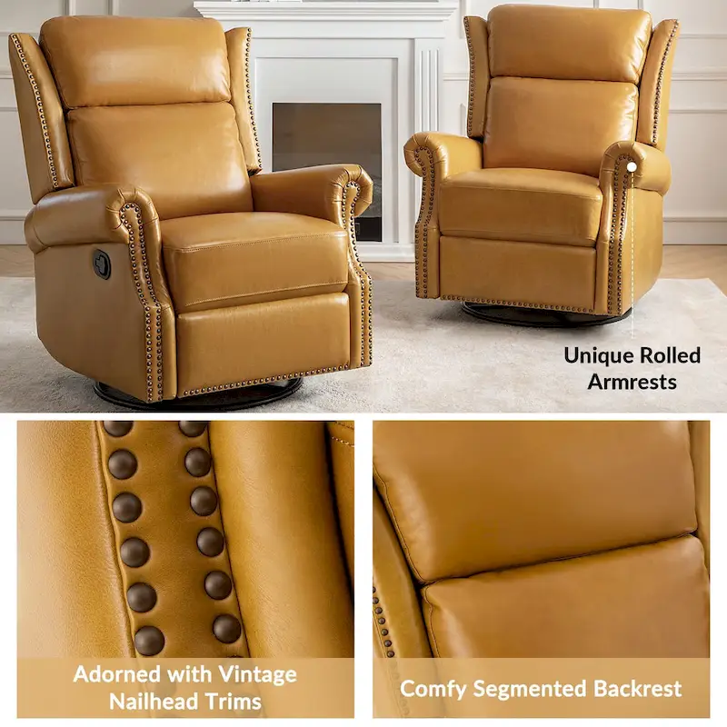 Viviana Traditional Genuine Leather Manual Swivel Glider Recliner by HULALA HOME