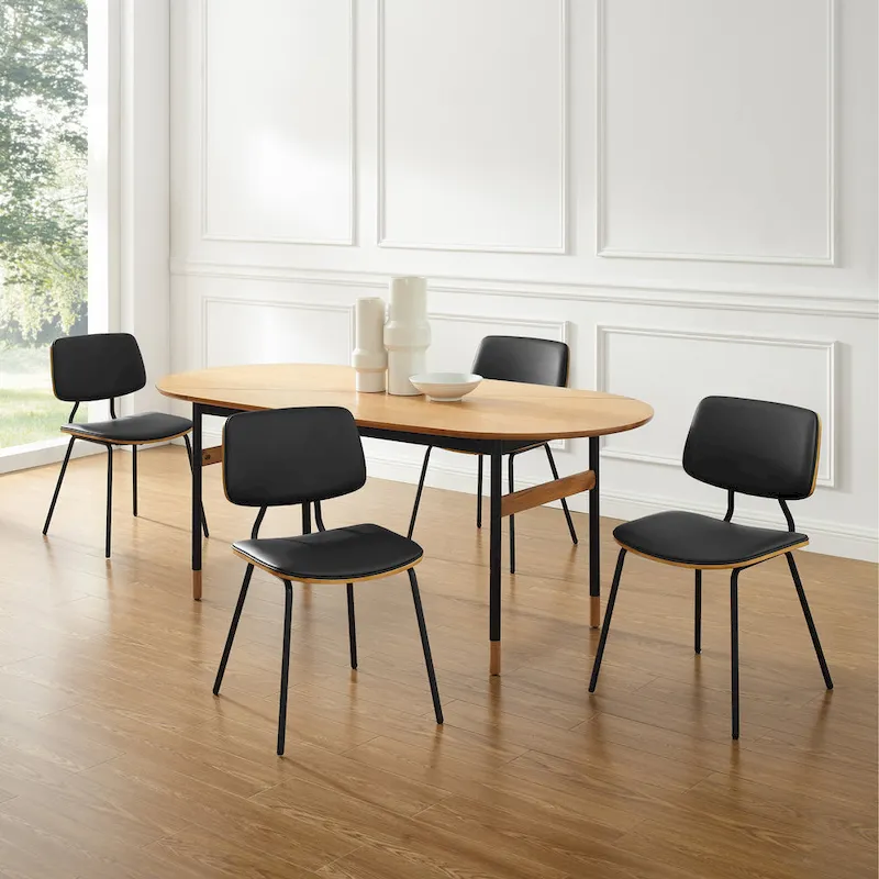 Set of 2 Mid-century PU Leather Bentwood Dining Chairs