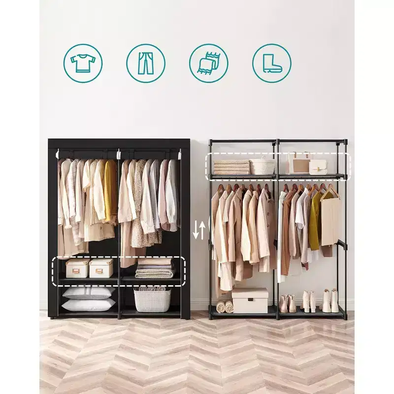 SONGMICS Closet Wardrobe, Portable Closet for Bedroom, Clothes Rail with Non-Woven Fabric Cover, Clothes Storage Organizer, 55.1 x 16.9 x 68.5 Inches