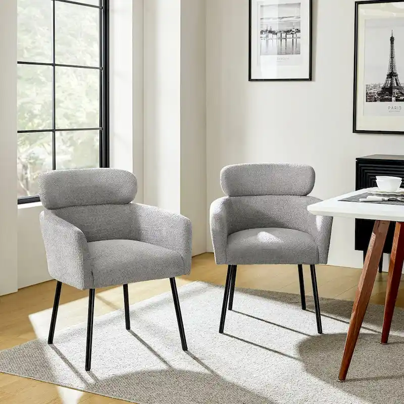 Amos Modern Boucle Dining Chair with Adjustment Feet Set of 2 by HULALA HOME