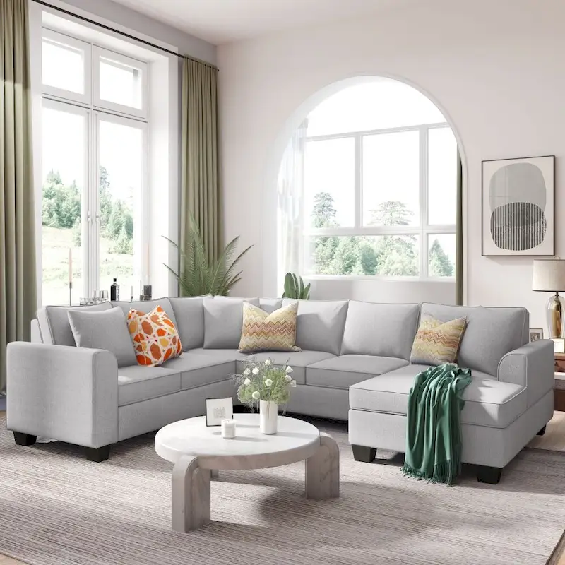 110*86 Sectional Sofa Upholstered Modern English Arm Classic U-shaped Sofa 3 Pillows Included