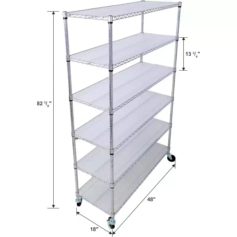6 Tiers Metal Wire Shelving Unit with Wheels & Shelf Liners - Adjustable Storage Organizer for Home Garage Basement Shed Laundry Room