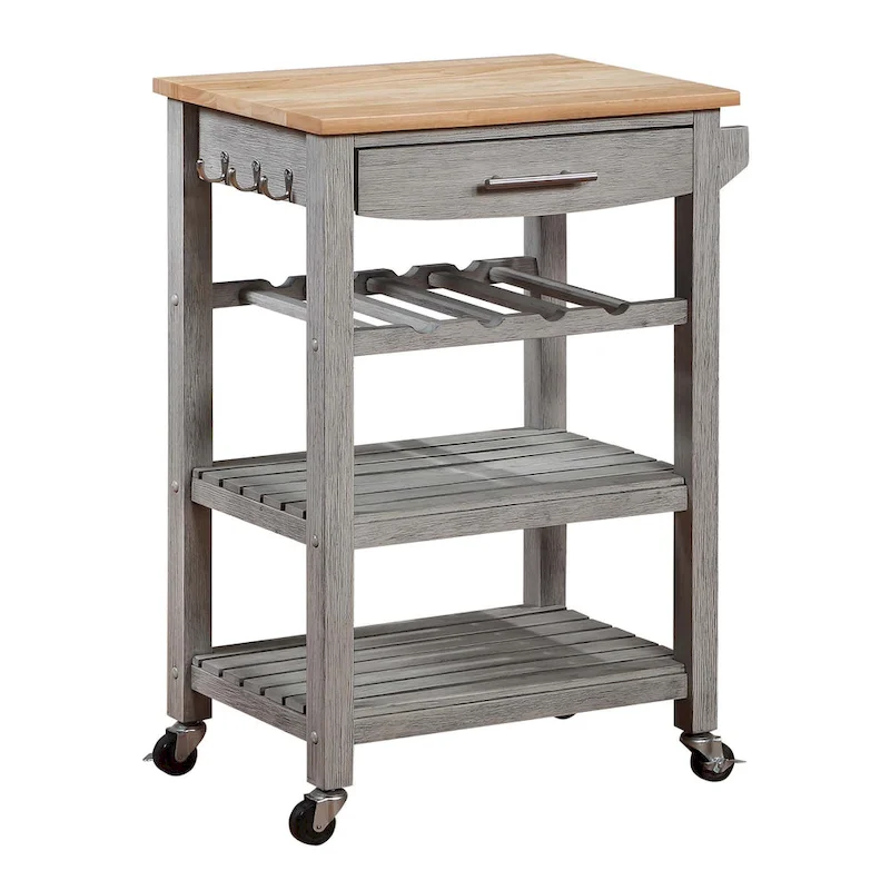 Ellaine 4 Tier Butcher Block Kitchen Cart with Drawer and Wine Rack