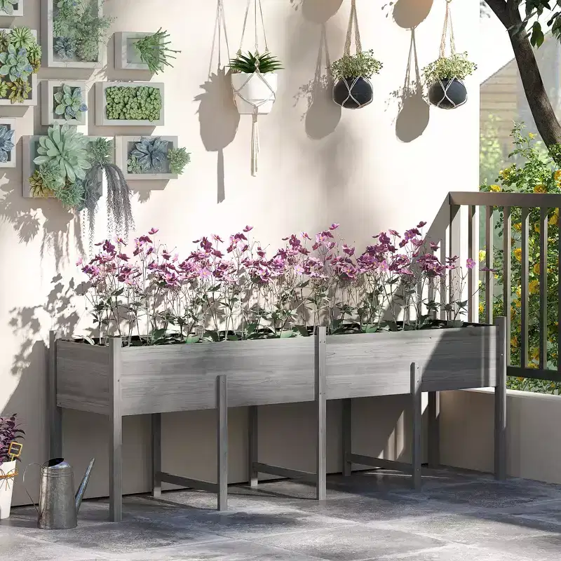 Outsunny 7.4' x 1.8' x 2.6' Raised Garden Bed Kit, Extra Large Elevated Wood Planter Box with Legs & Drainage Holes, 220 lbs. Capacity