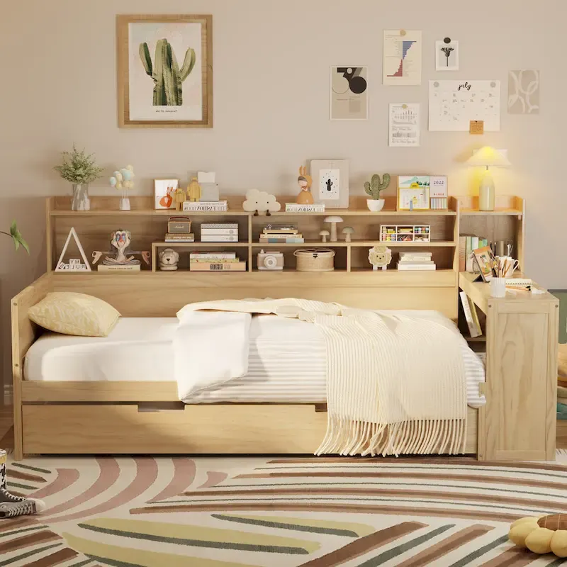 Twin Daybed with Shelves, Trundle & Desk