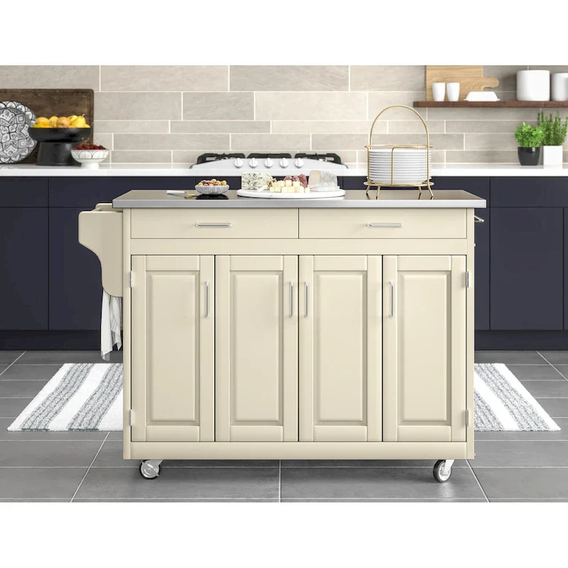 Copper Grove Puff Island White Finish with Stainless Steel Top Kitchen Cart