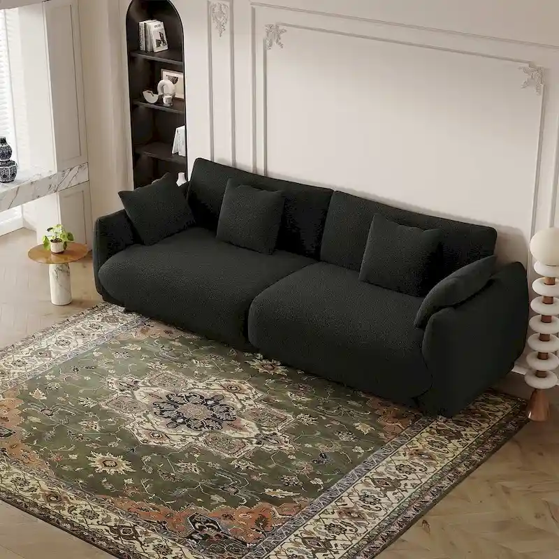 86.6  Modern Teddy Velvet Triple Sofa with 4 Pillows and Metal Legs