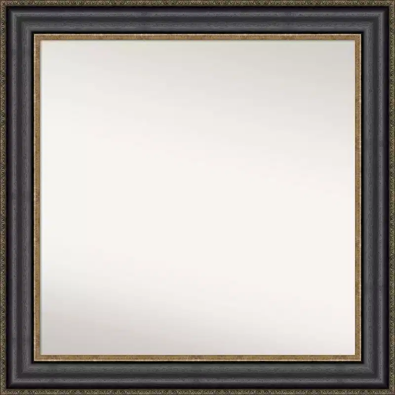 32" x 32" Non-Beveled Thomas Black Bronze Bathroom Wall Mirror - Amanti Art: Modern Square Polystyrene Frame, Includes Mount Hardware