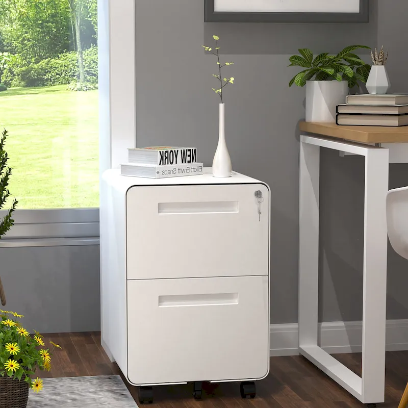 Black / White 2-Drawer Rolling Locking Steel File Cabinet