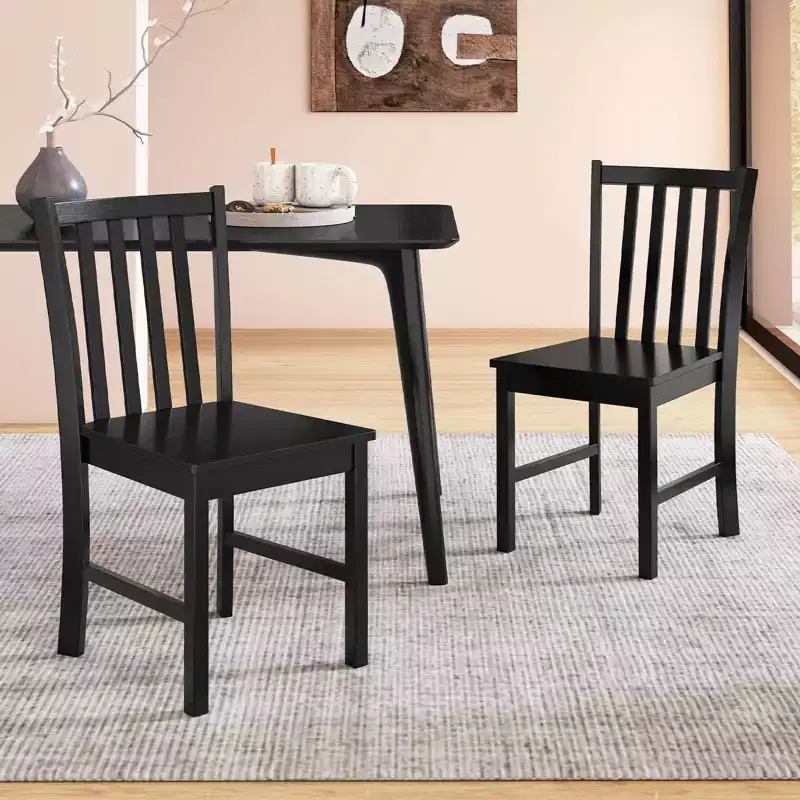 Costway Rustic Dining Chairs Set of 2 with Slat Tilt Backrest, Wide Seat, Rubber Wood Legs White/Black