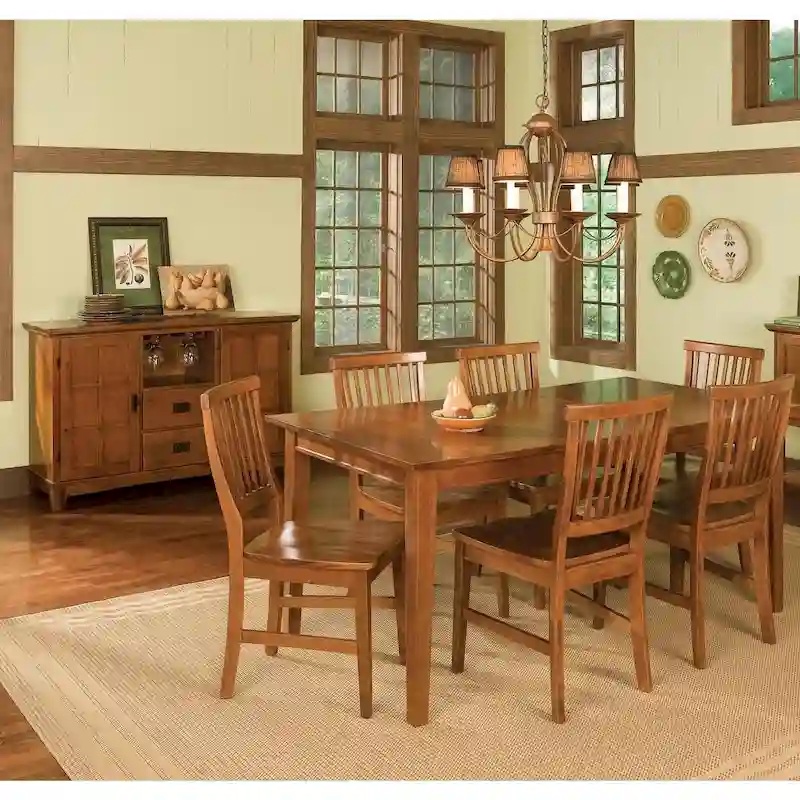 Arts & Crafts 7-piece Rectangular Dining Set with Extension Leaf by