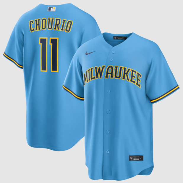 Brewers Jackson Chourio Light Blue Road Replica Jersey