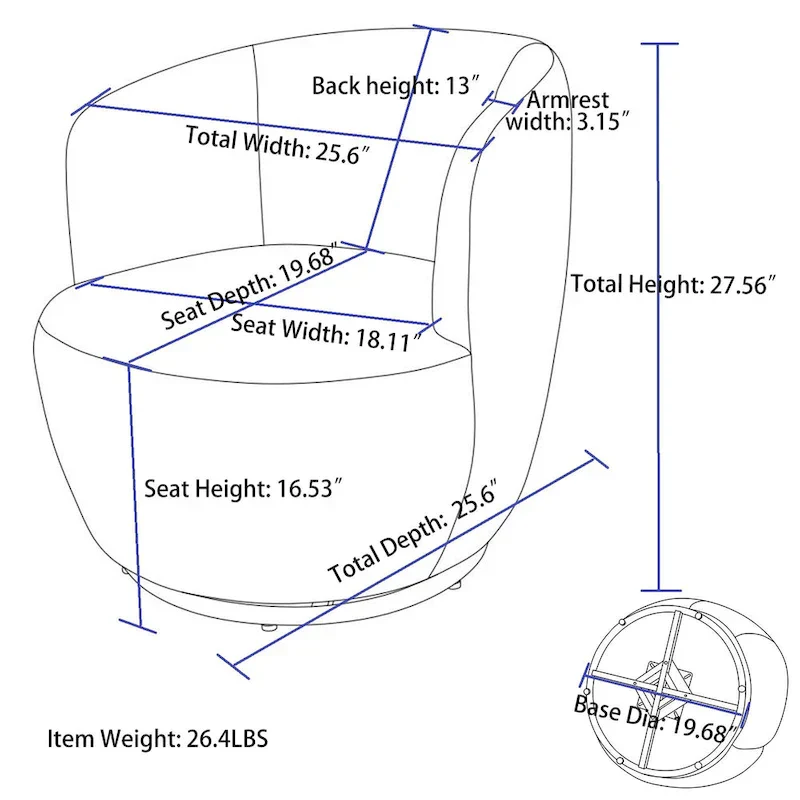 Green Modern 25.6 Swivel Barrel Chair with Metal Ring
