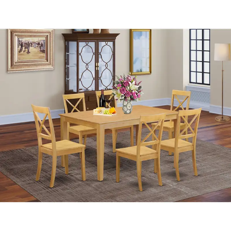 East West Furniture 7 Piece Kitchen Table & Chairs Set Consist of a Dining Table and 6 Dining Room Chairs, 36x60 Inch, Mahogany