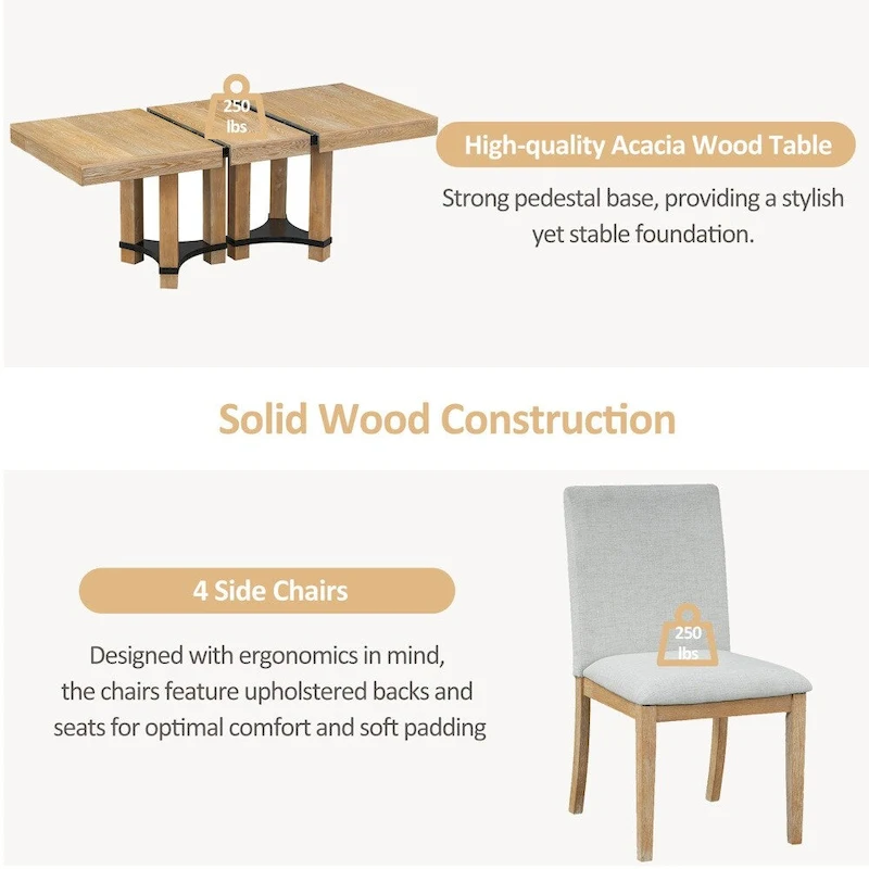 Rustic 7-Piece Extendable Dining Table Set with 18in Removable Leaf