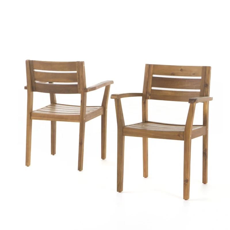 Acacia Wood Patio Dining Chairs Set of 2