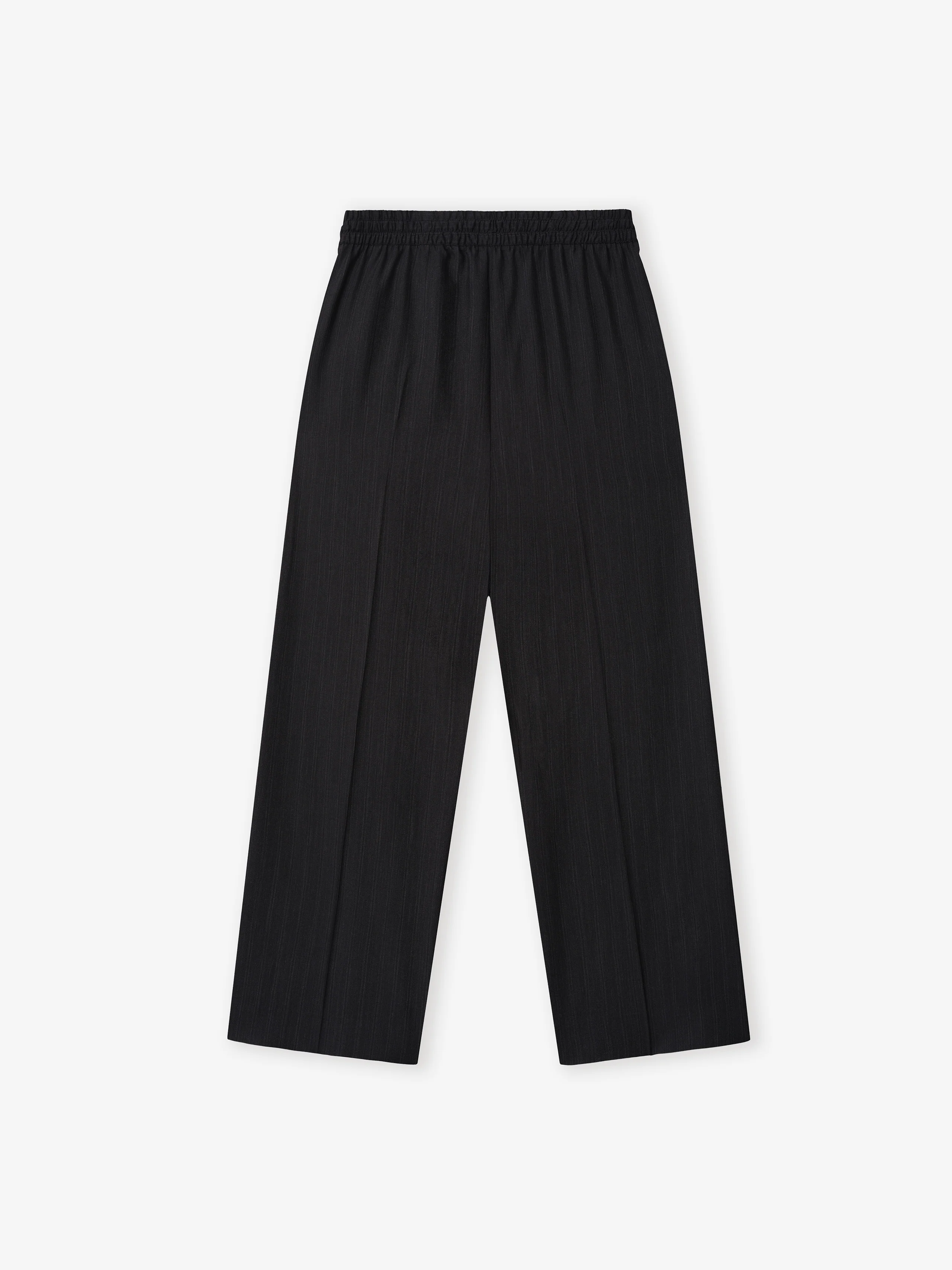 Black Striped Wool Wide Leg Drawstring Pants