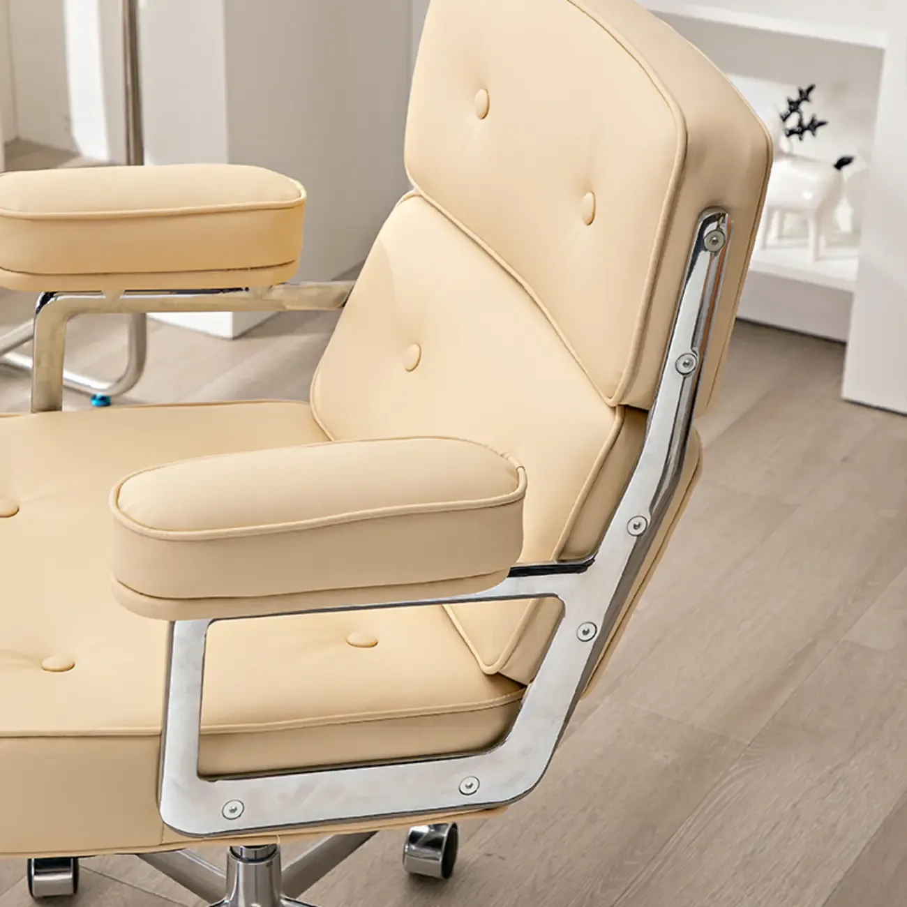 Upholstered Apricot Leather Adjustable Swivel Office Chair