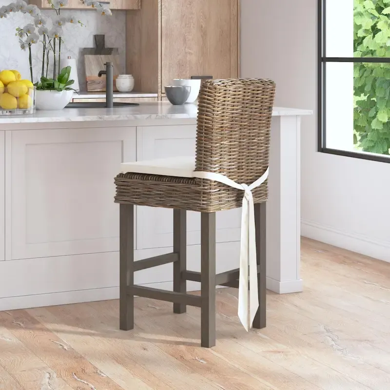 Grey Wash Rattan Cushioned Stool