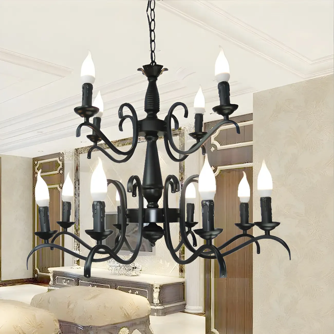 Industrial Black Metal Candelabra Chandelier