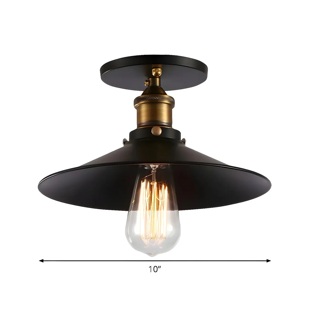 Industrial Black Cone Metal Semi Flush Ceiling Light