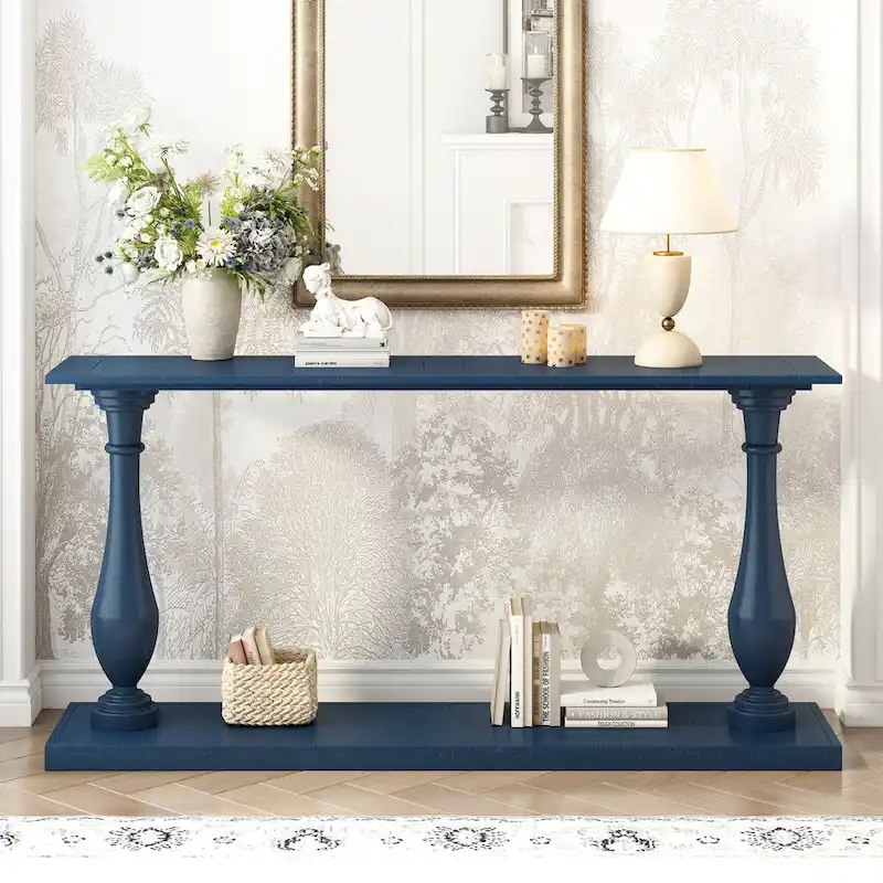 Vase-Leg Design Console Table Narrow Entryway Table Sofa Side Table with Bottom Shelf