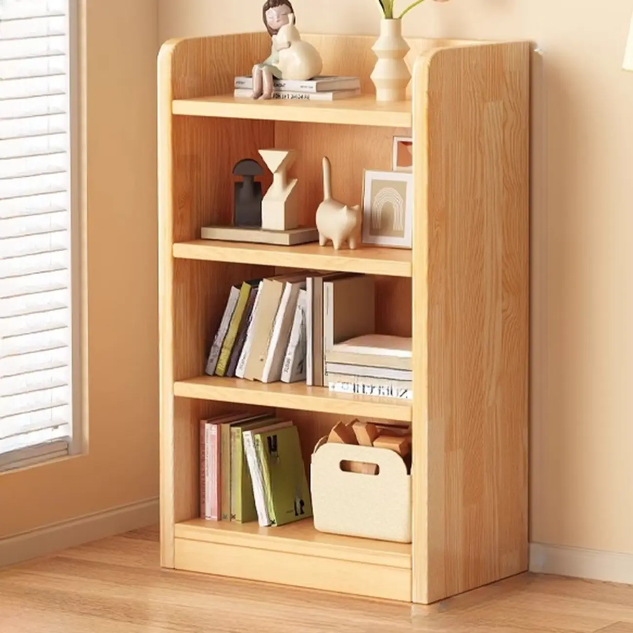 Narrow Vertical Modern Wooden Bookcase in Natural Finish