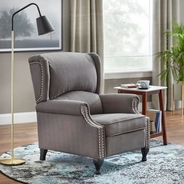 Floral / Beige / Gray Wingback Push-Back Recliner, Single Seat