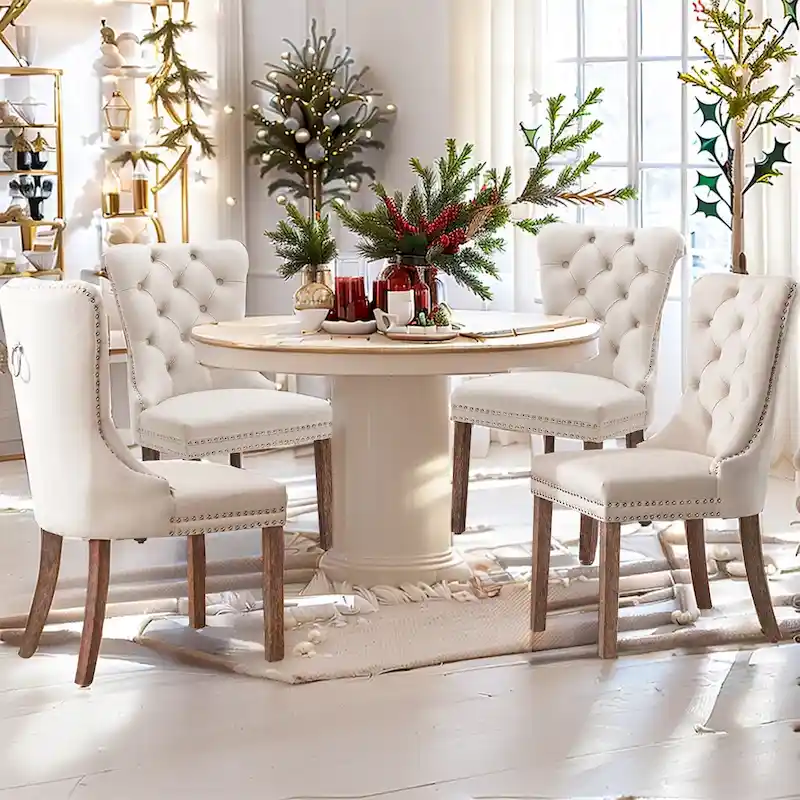 Upholstered Velvet Dining Chairs with Padded Seat Back and Solid Wood Legs (Set of 4)