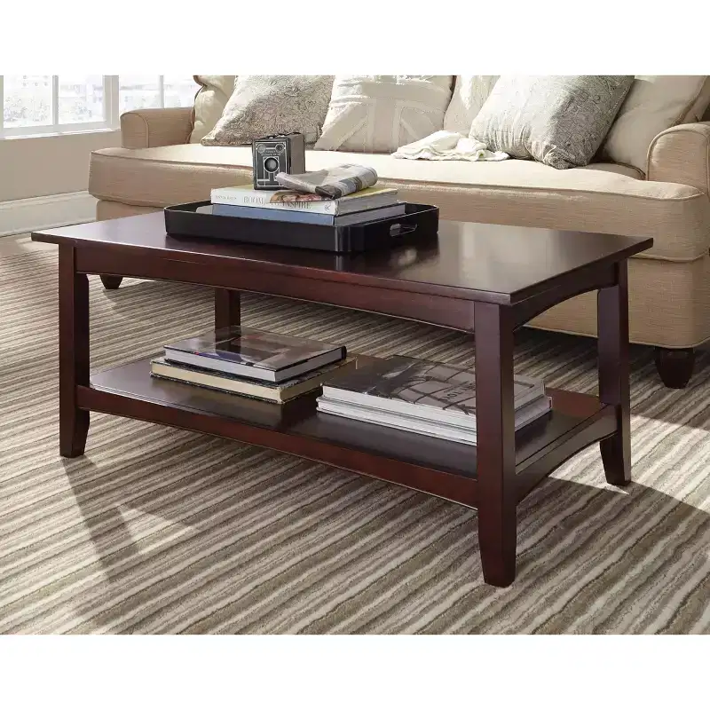Alaterre Furniture Shaker Cottage 2-Tier Rectangular Coffee Table  42 Hardwood Center Table with Bottom Shelf, Espresso Finish