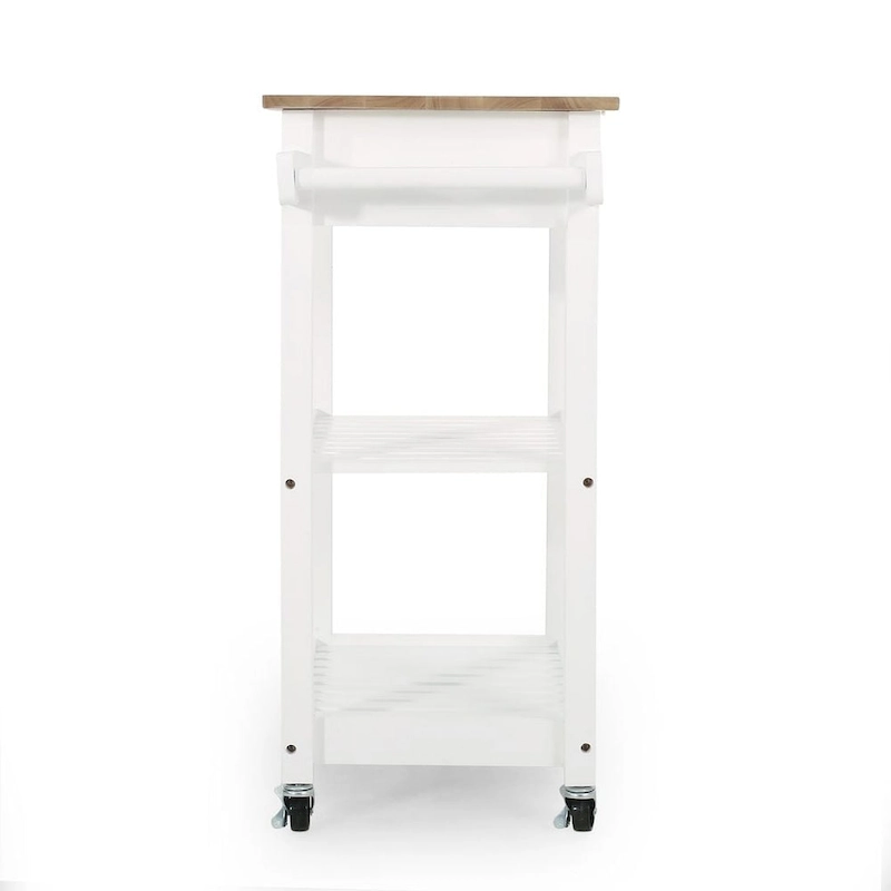Compact Wooden Kitchen Cart with Wheels Shelves and Drawer by Christopher Knight Home