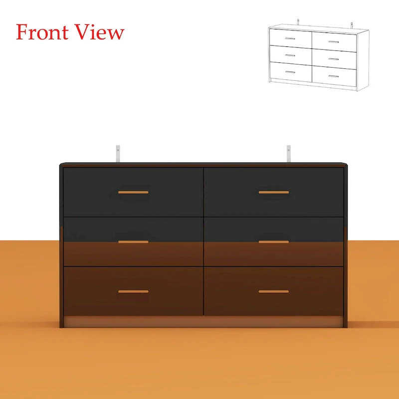 55.1 Modern 6-Drawer Bedroom Dresser Glossy Finish Chest Of Drawers