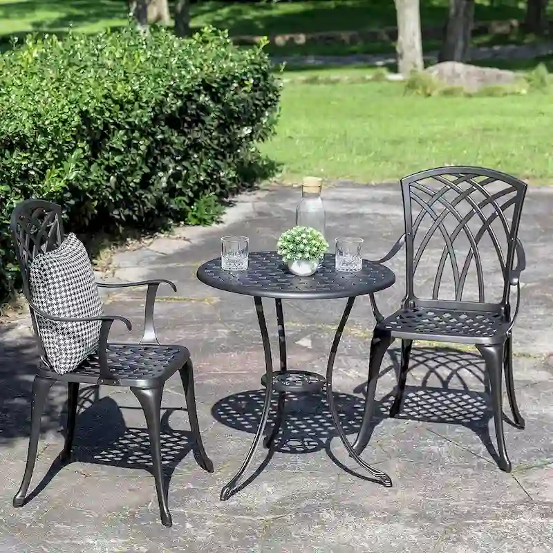 Patio Cast Aluminum Bistro Table and Chairs Set with