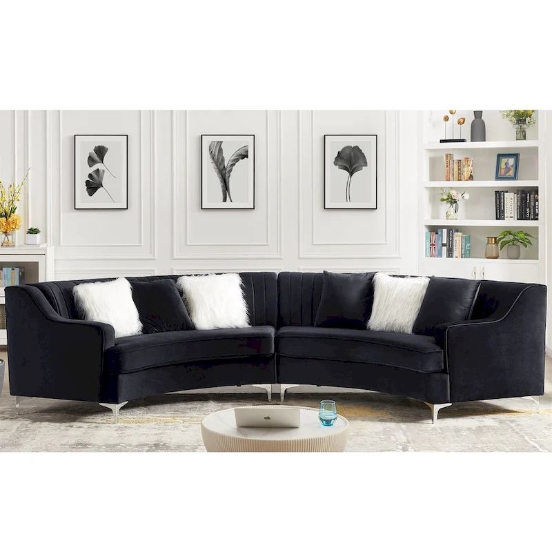 Tufted Velvet Sofa Curved Couch with Pillows