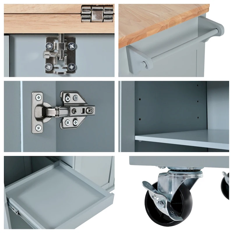 Rolling Kitchen Island w/ Foldable Counter Top,Towel Rack and Drawer