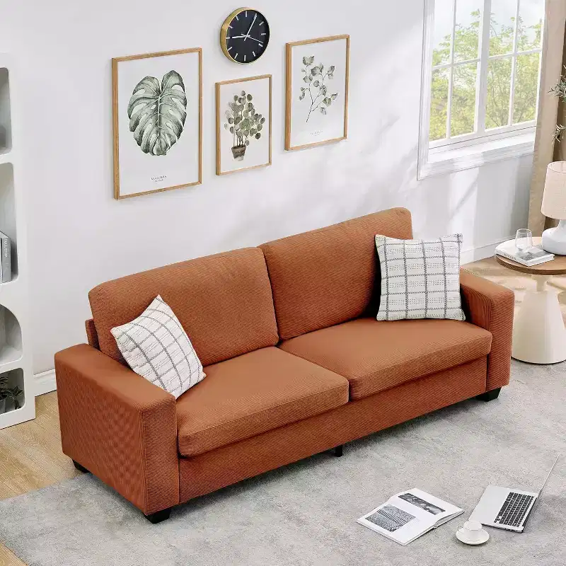 Seater Sofa, Deep Seat Couch with Wide Armrest, Removable Washable Cushions, Cozy Boucl for Living Room, Green
