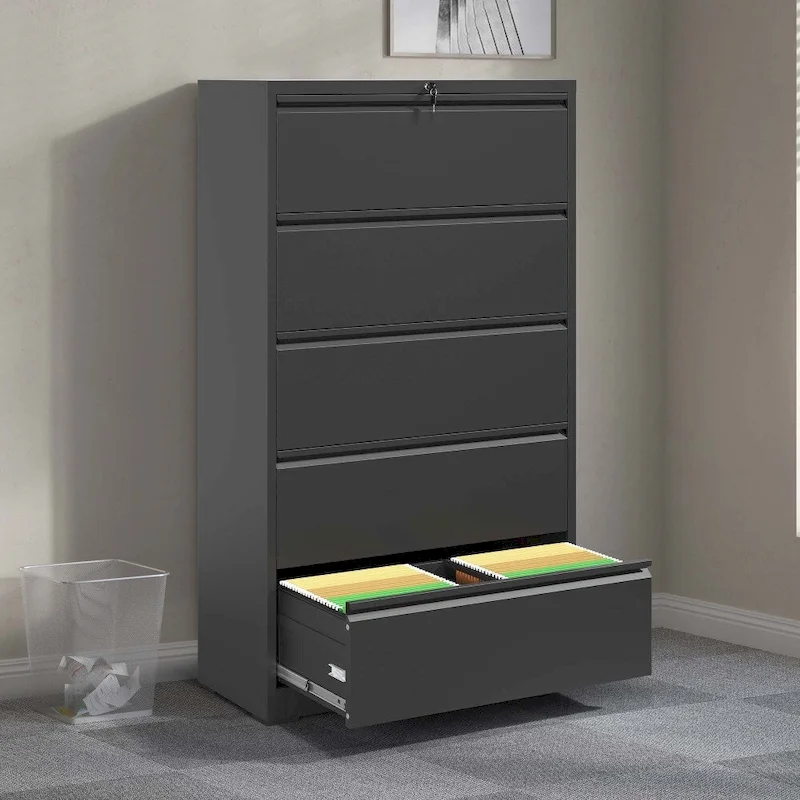 Lateral File Cabinet with Lock - Black/White, 5-Drawer