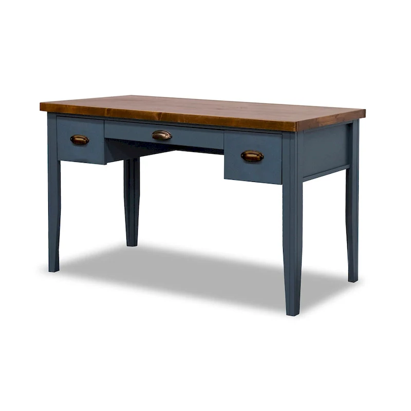 Nantucket 53 inch Writing Desk, No Assembly Required, Blue Denim and Whiskey Finish