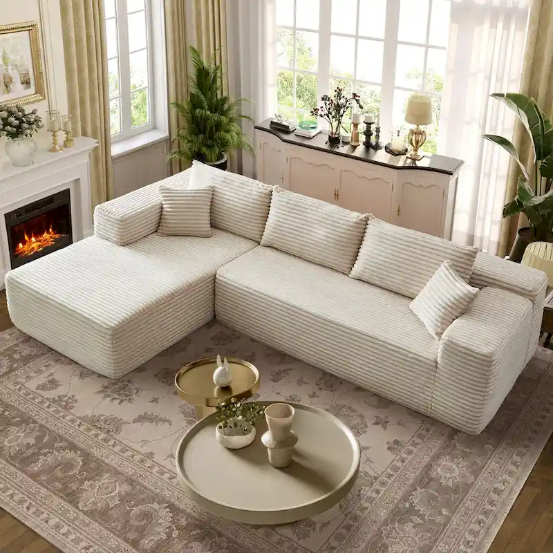 OVIOS Long Plush No Assembly Required Chaise Sofa