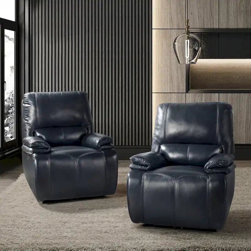 Clara Genuine Leather Power Recliner with Cushion Padded, Set of 2
