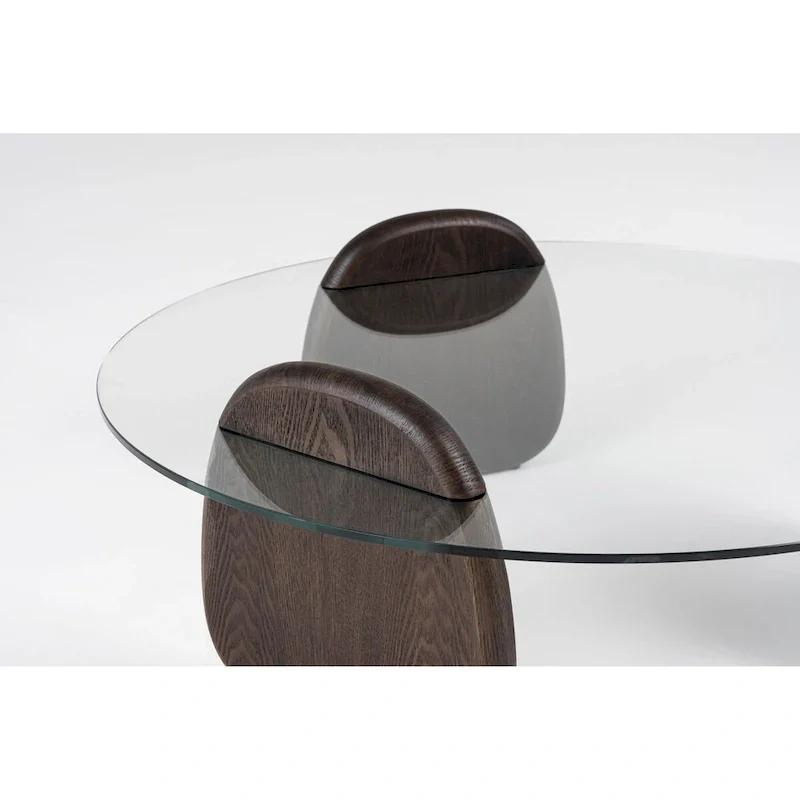 Modrest Buxton Mid-Century Modern Glass & Dark Walnut Coffee Table