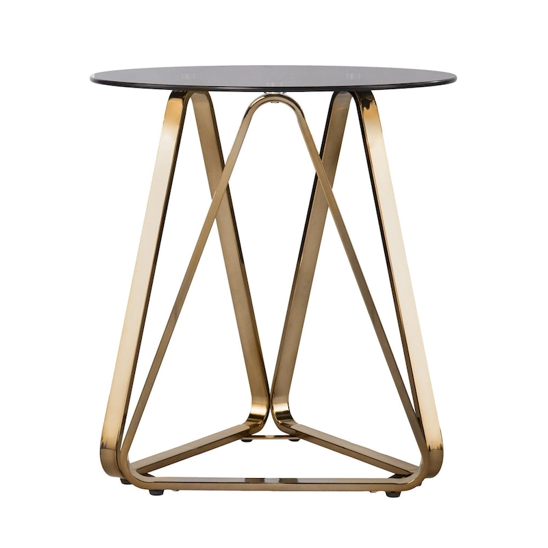 24 Champagne Glass And Iron Round End Table - 22x22x24.25
